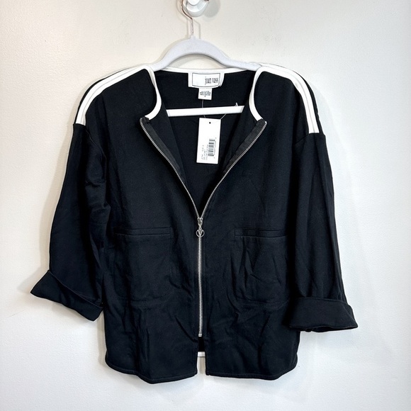NWT Joan Vass 3/4 Sleeve Zip Front Jacket Black with White Size Small - Picture 9 of 12